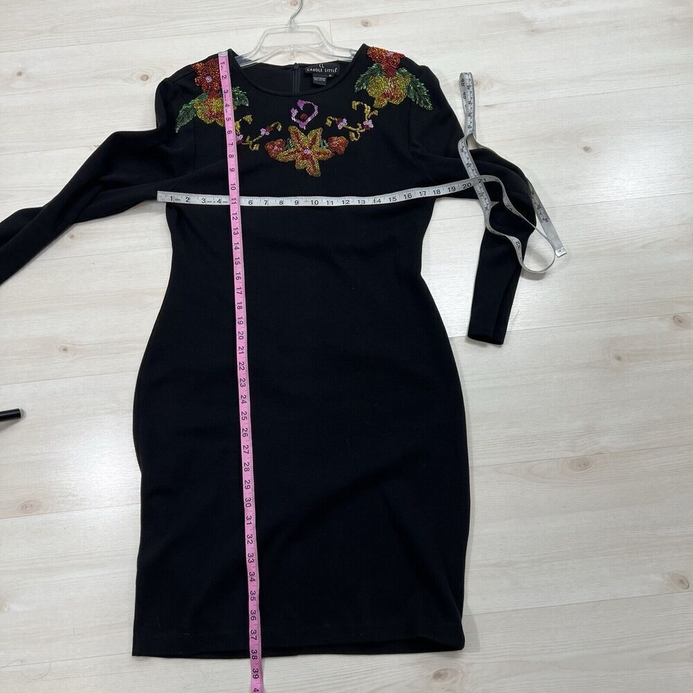Vintage Sheath Dress Carole Little Medium Black Embellished Knit Knee Length - Picture 7 of 10